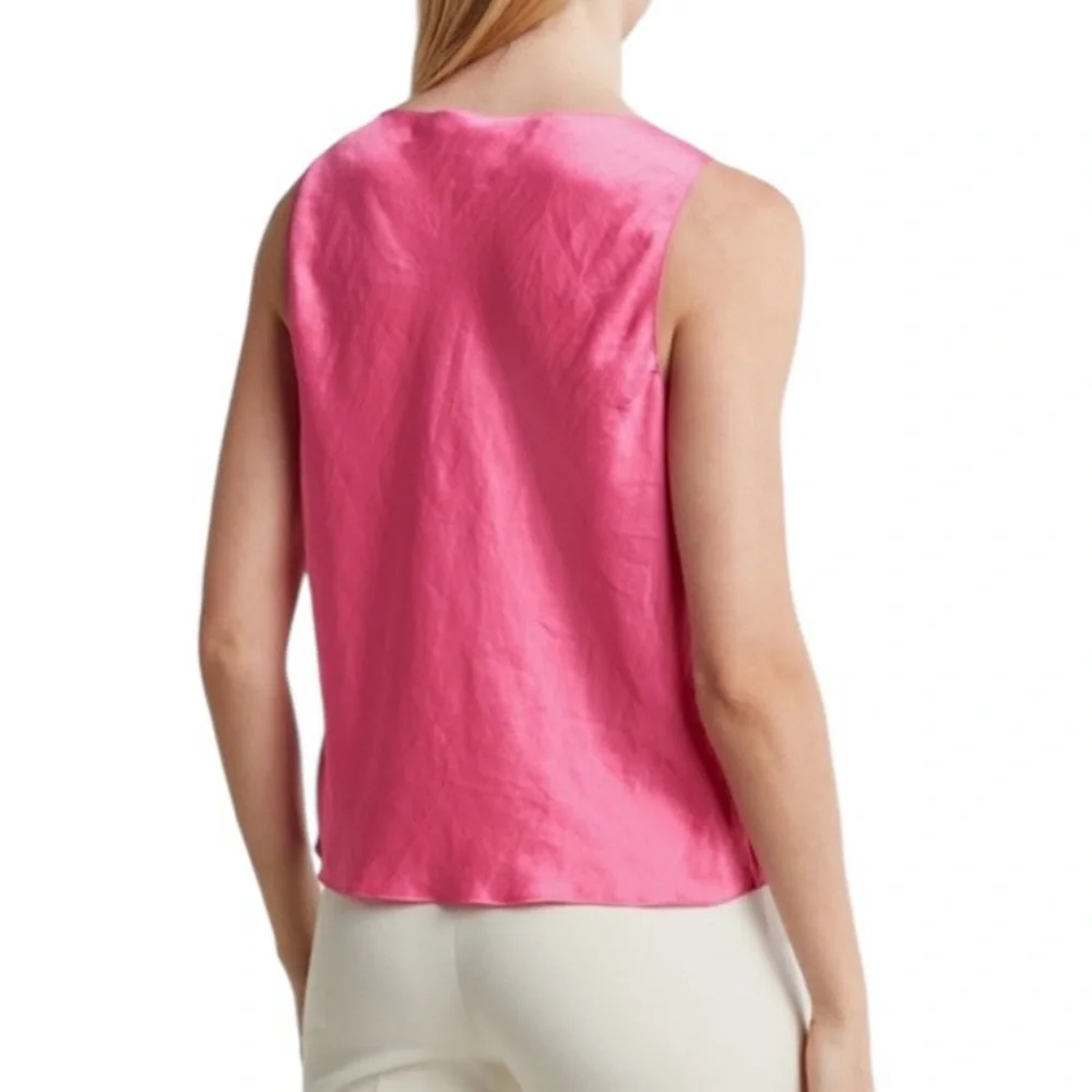 NWT Theory Sleeveless Draped Satin Cowlneck Pink Azalea Shell Size Medium - Picture 3 of 9